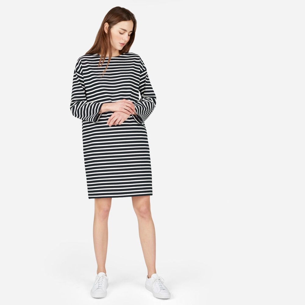 Everlane Breton Cotton Dress - Navy, White Stripes